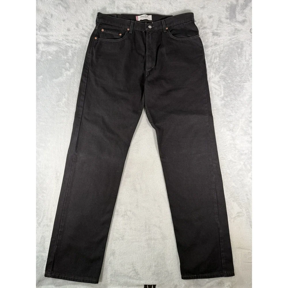 Levis 505 Jeans Mens 38x34 Black Denim Regular Fit Straight Leg Vintage